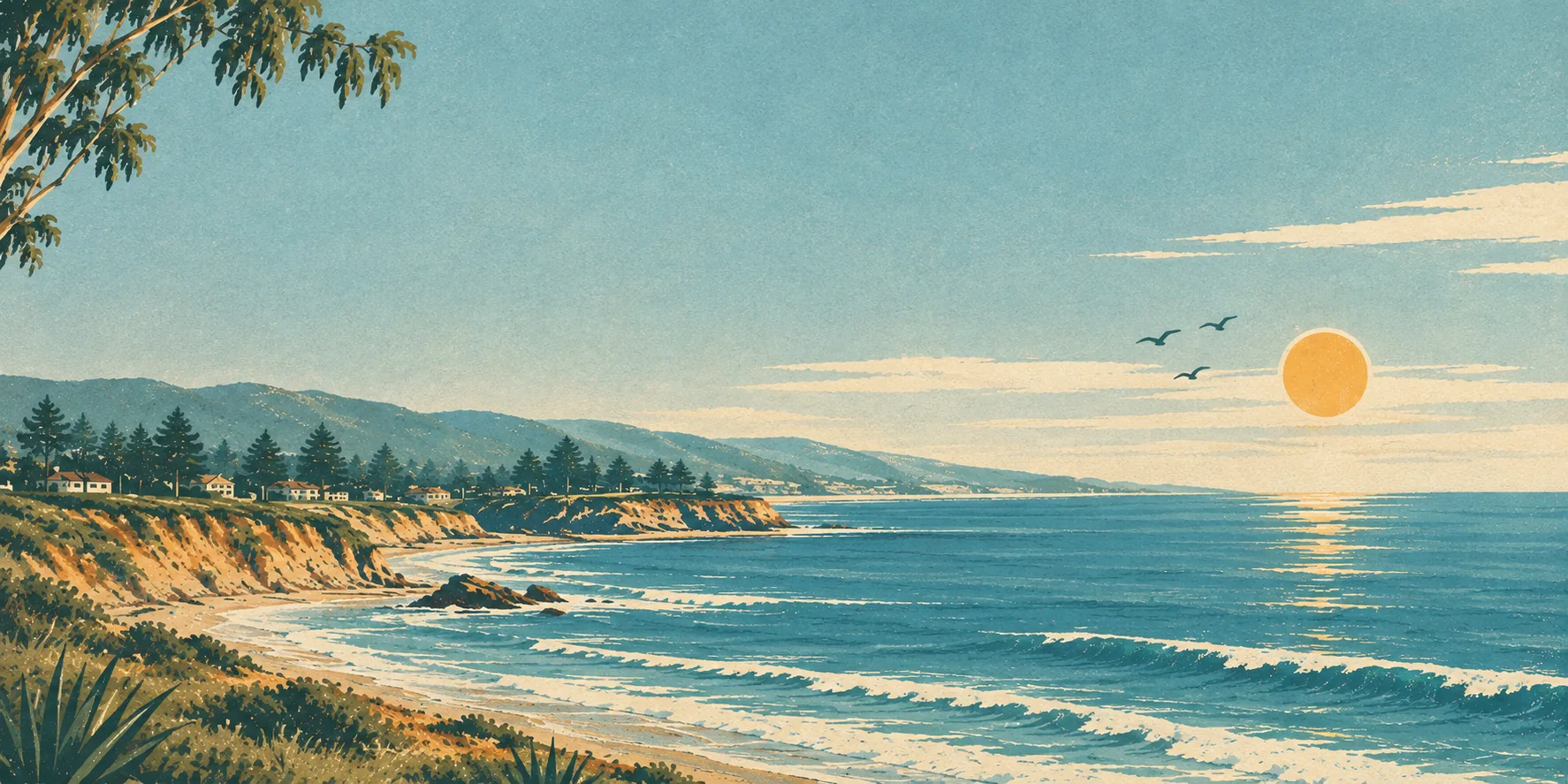 Illustrated California coastline